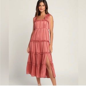 Lulus pink tiers dress with shoulder ties